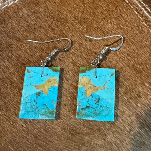 Genuine Turquoise Slab Earrings - Picture 2 of 2